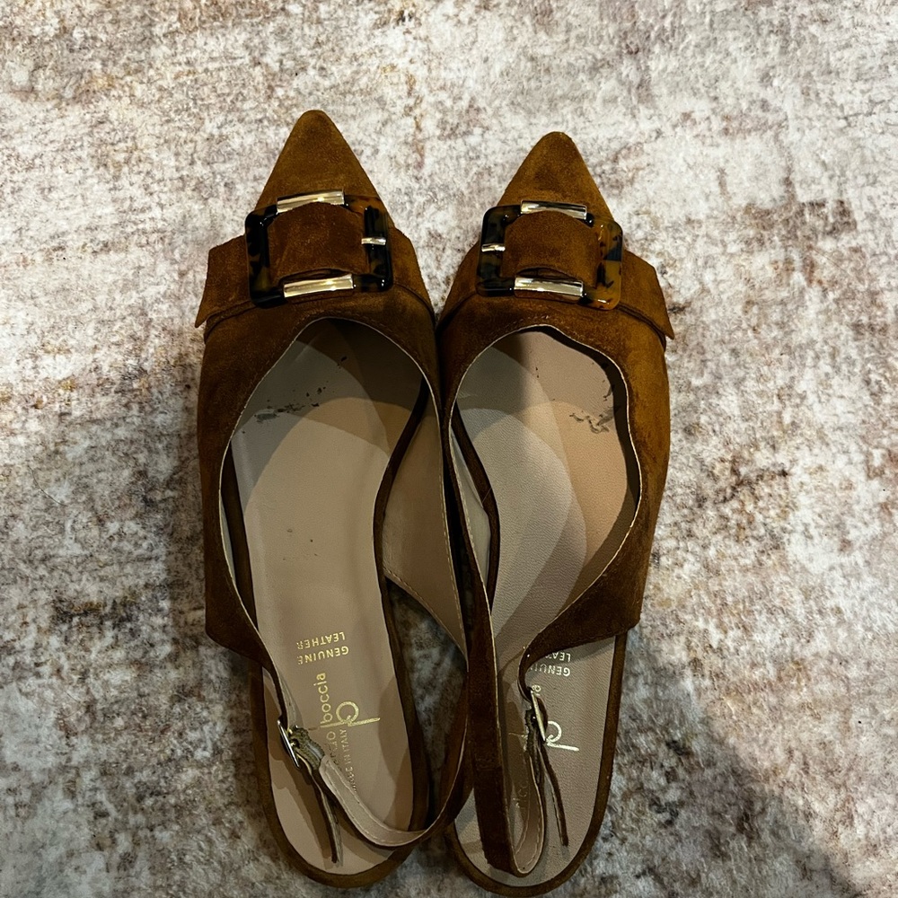 Brown Suede Slingback Flats with Buckle
